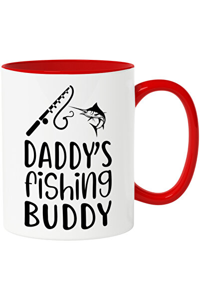 StoryGift Romania Cana cu un peste si o undita cu textul "Daddy's fishing buddy" - amicul de pescu, Cu Maner Rosu