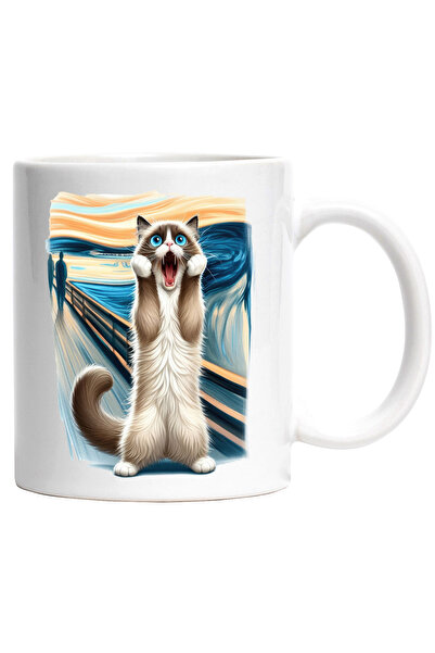 StoryGift Romania Cana cu pisica speriata, tablou, ilustratie, pictura, uimit...