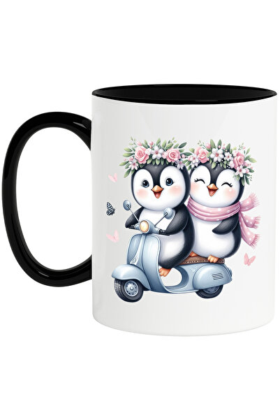 StoryGift Romania Cana cu 2 pinguini care se plimba cu scuterul, ilustratie, ...