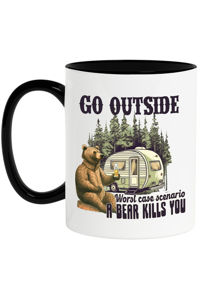 StoryGift Romania Cana cu mesajul "Go outside, worst case scenario, a bear ki...