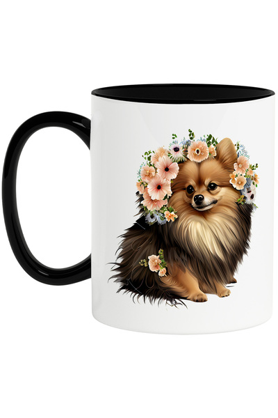 StoryGift Romania Cana cu un catel blanos care are multe floricele divers col...