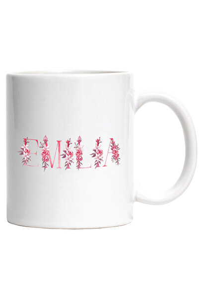 StoryGift Romania Cana Cu Numele Emilia, Floral, Colorat, Creativ, Frumos, Unicat, 330ml, Ceramic , Cu Maner Alb