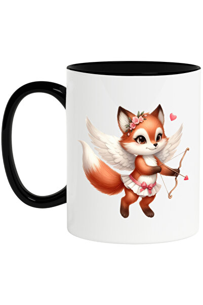 StoryGift Romania Cana cu o vulpita care trage cu arcul | ilustratie | Cupidon | indragostire | ar, Cu Maner Negru