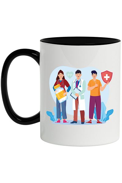 StoryGift Romania Cana Cu Personal Medical, Medicina, Doctor, Asistenta, Pastile, Sanatate, Multic, Cu Maner Negru