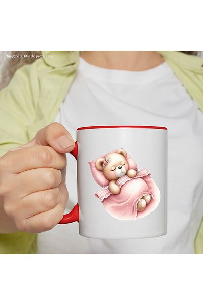 StoryGift Romania Mug with a sleeping teddy bear | illustration | deep sleep | blanket | in the dream world, With