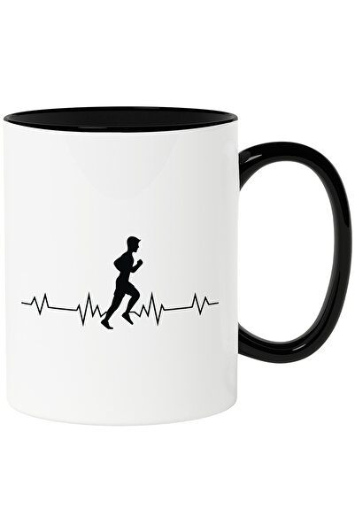 StoryGift Romania Cana cu un baiat care alearga - cardio sport efort cu Maner Negru, Cu Maner Negru