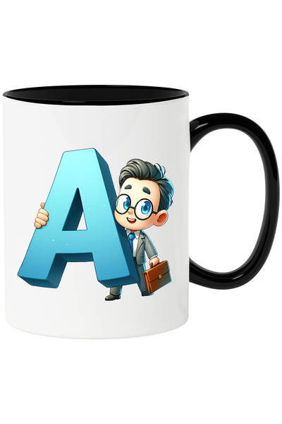 StoryGift Romania Cana cu un om de afaceri care tine litera "A" | ilustratie | alfabet | scoala | , Cu Maner Negru