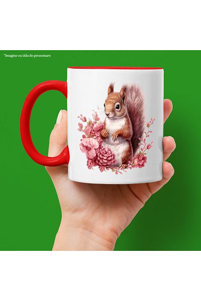 StoryGift Romania Mug with a squirrel | illustration | flowers | leaves | plants | rodents | bucu, Cu,STG.