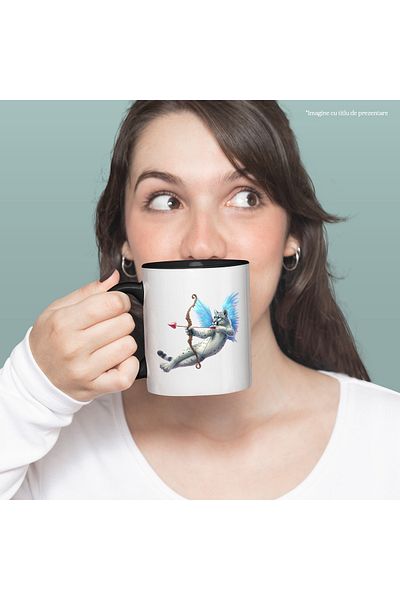 StoryGift Romania Mug with a white tiger Cupid, illustration, archery, falling in love, wings of, With ,STG