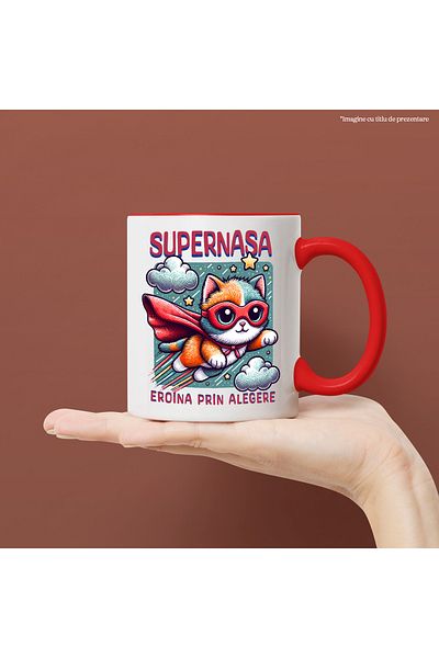 StoryGift Romania Super Nasa Mug, Superhero, Heroine By Choice, 330ml, Ceramic with Red Handle, With Handle, STG.