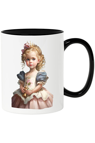 StoryGift Romania Cana Cu Fata Mica Printesa in Rochita Alb cu Roz, Coroana A...