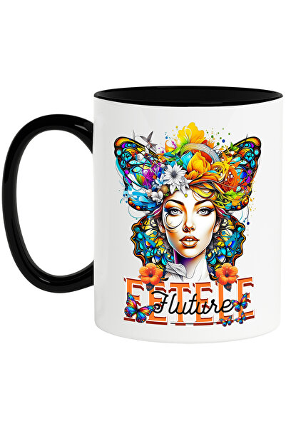 StoryGift Romania Cana Fetele Fluture , 330ml, Ceramica cu Maner Negru, Cu Ma...