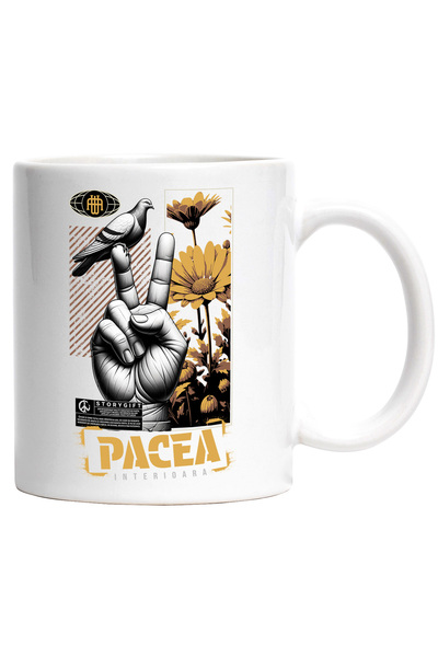 StoryGift Romania Cana Pacea Interioara - Semnul Pacii, Porumbel, Flori, 330m...