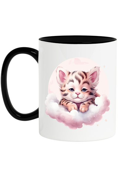 StoryGift Romania Cana cu un pui de tigru somnoros, ilustratie, norisori, lun...