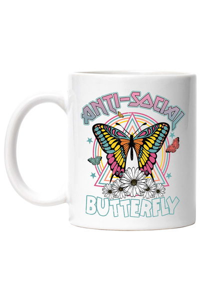 StoryGift Romania Cana cu un fluture colorat cu mesajul "Anti-social butterfl...