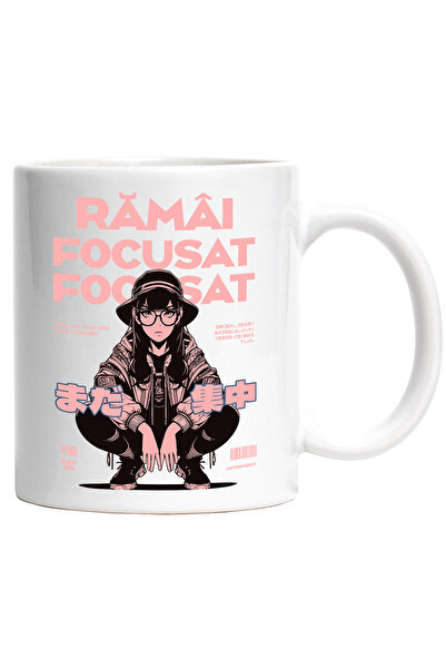 StoryGift Romania Mug Stay focused. urban woman anime style drawings, 330ml, Ceramic with White Handle, With White Handle