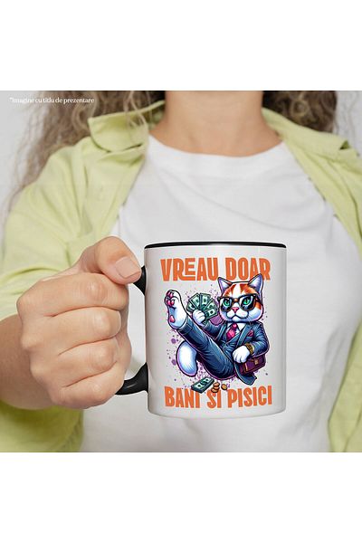 StoryGift Romania Mug with Cat in Office Suit with Money Banknotes Text I Only Want Money and Cats, With,STG