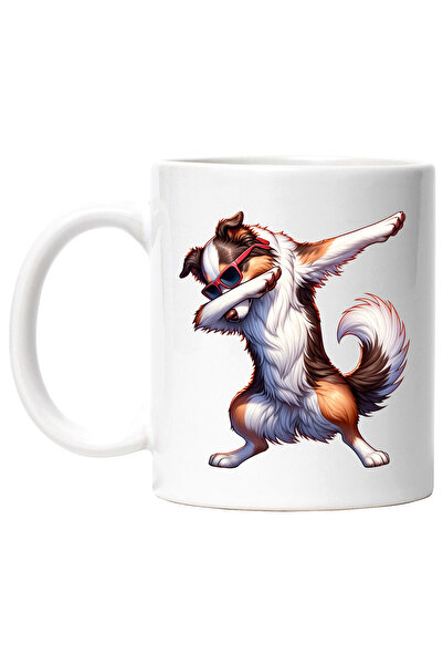 StoryGift Romania Cana cu un catel care danseaza | ochelari cu rama rosie | ilustratie | jucaus | , Cu Maner Alb