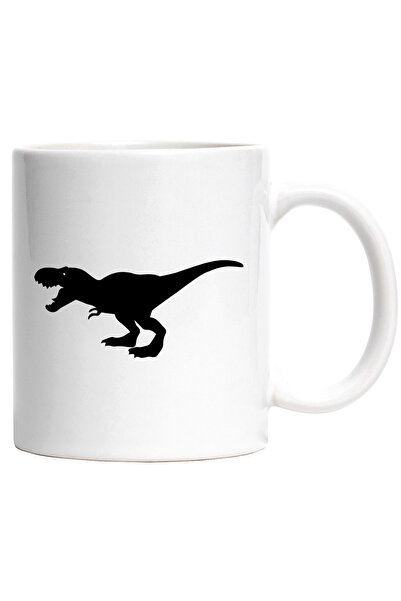 StoryGift Romania Cana cu un dinozaur T-Rex fioros cu Maner Alb, Cu Maner Alb