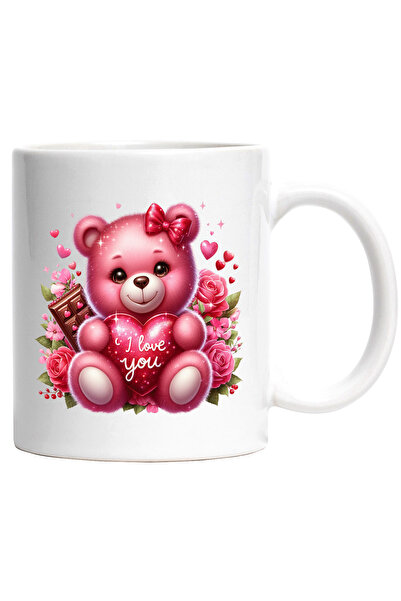 StoryGift Romania Cana cu un ursulet de plus care tine o inima in brate | mes...