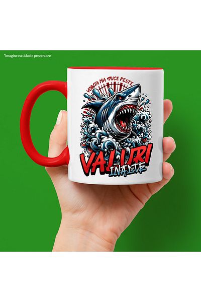 StoryGift Romania High waves shark mug will take me over motivational, 330ml, Ceramic with M, With, STG