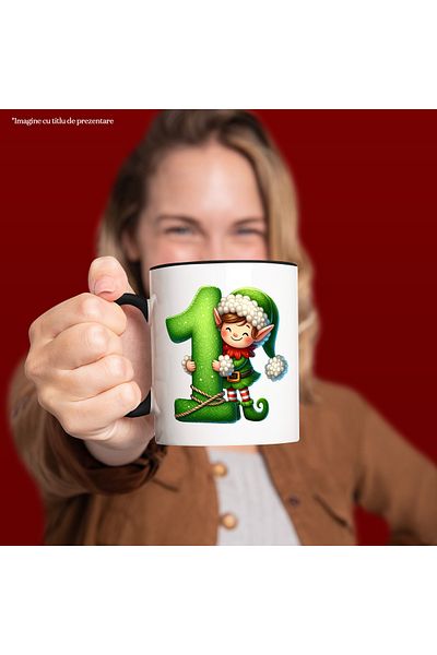 StoryGift Romania Mug with a leprechaun standing next to the number "1" | cheerfulness | for children | students | , With Black Handle