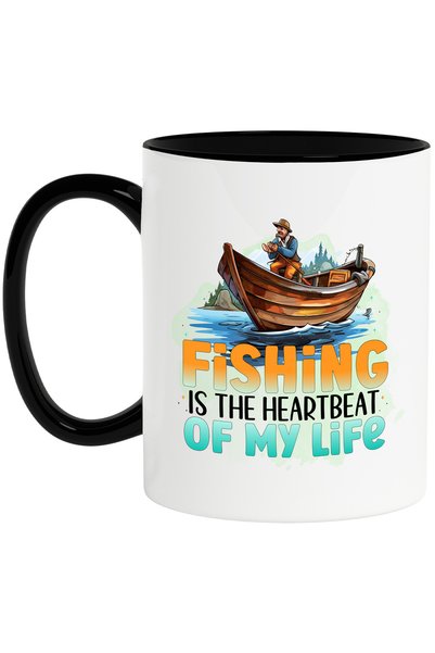 StoryGift Romania Cana cu pescar in barca cu mesajul "Fishing is the heartbea...
