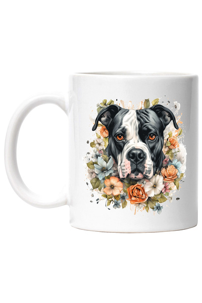 StoryGift Romania Cana cu un caine serios, putin trist, Boxer, negru, alb, fl...