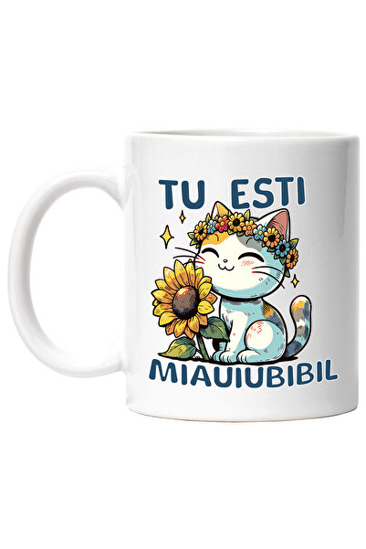 StoryGift Romania Cana pisica flori tu esti miauiubibil animal blanos, 330ml,...