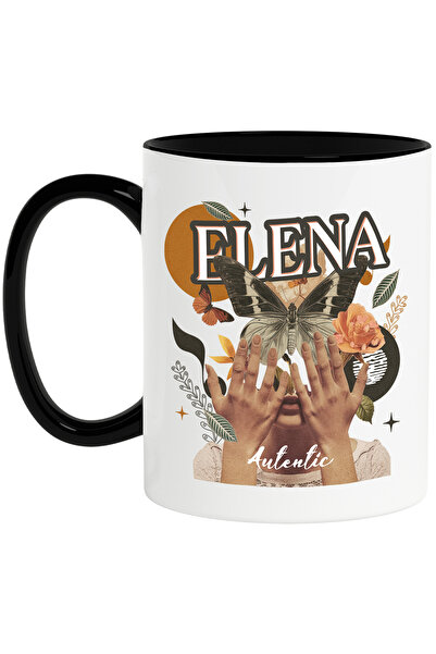 StoryGift Romania Cana Cu Numele Elena, Colaj Fata, Fluture, Flori, Cerc, 330...