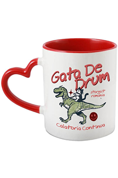 StoryGift Romania Mug with Cat Riding T-rex Dinosaur Text Ready to Go The Jou...