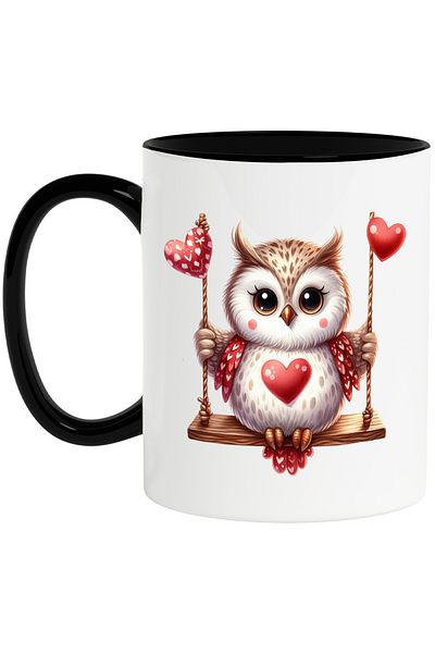 StoryGift Romania Mug with a cute, cheerful, happy owl, heart, love, connects, With, STG