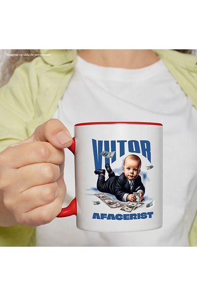 StoryGift Romania Future businessman baby mug in office suit banknotes, 330ml, Ceramic with Ro Handle, Cu,STG