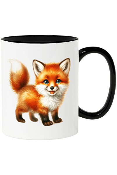 StoryGift Romania Cana cu o vulpe micuta | ilustratie | fericita | jucausa | animalut siret si vic, Cu Maner Negru