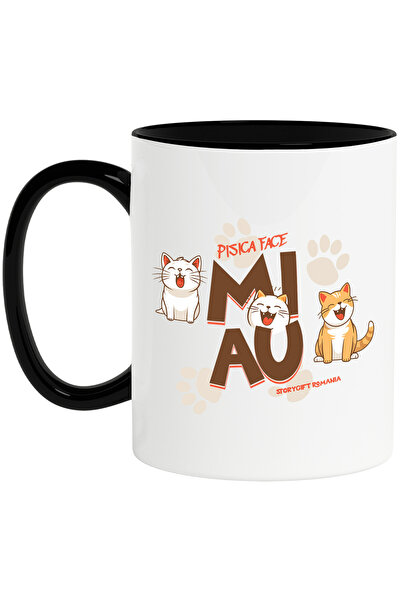 StoryGift Romania Cana Pisici fericite text pisica face miau, 330ml, Ceramica...