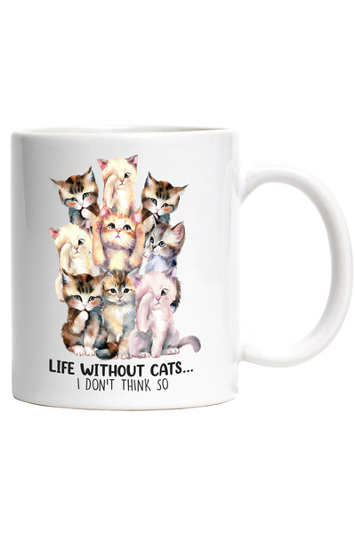 StoryGift Romania Cana cu multe pisici cu mesajul "Life without cats... I don...