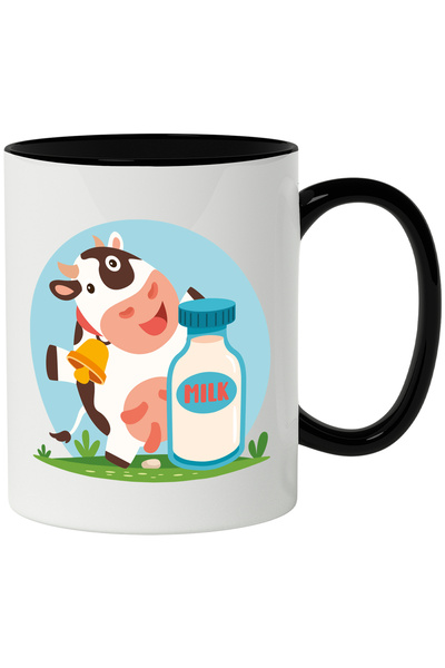 StoryGift Romania Cana Cu Vaca, Clopot, Lapte, Sticla, Animal, Pasune, Cer, Multicolor 330 ml, Cer, Cu Maner Negru