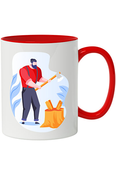 StoryGift Romania Cana Cu Topor, Lemne, Fes, Multicolor 330 ml, Ceramica cu Maner Rosu, Cu Maner Rosu