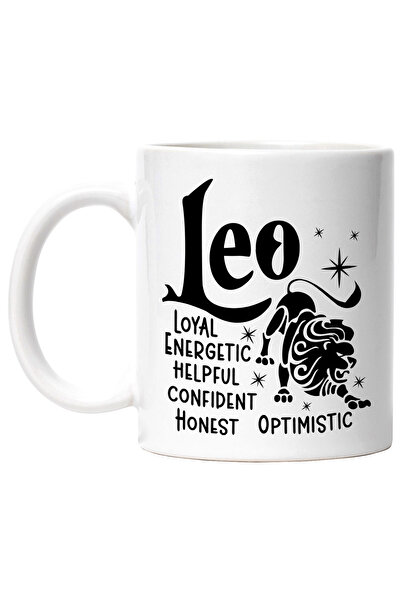 StoryGift Romania Cana cu zodia Leu, ilustratie, zodie, astrologie, simbol, semn, loial, energetic, Cu Maner Alb