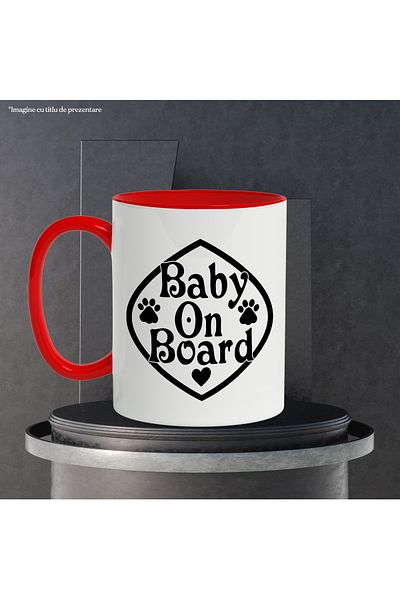 StoryGift Romania Mug with heart and footprints with the text "Baby on board" - baby on board with Handle R, Cu, STG