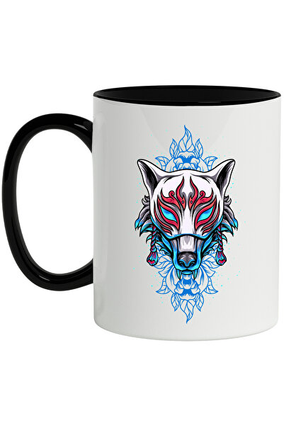 StoryGift Romania Cana Cu Masca, Lup, Funie, Flori, Frunze, Lumini, Asiatic, Multicolor 330 ml, Ce, Cu Maner Negru