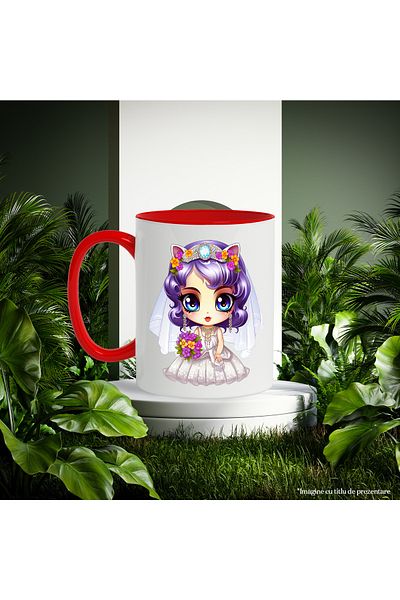 StoryGift Romania Mug with a cute little girl wearing a white dress | illustration | as a bride, With ,STG