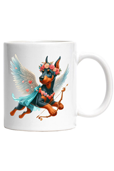 StoryGift Romania Cana cu un catel surpins | ilustratie | Cupidon | trage cu arcul | indragostire , Cu Maner Alb