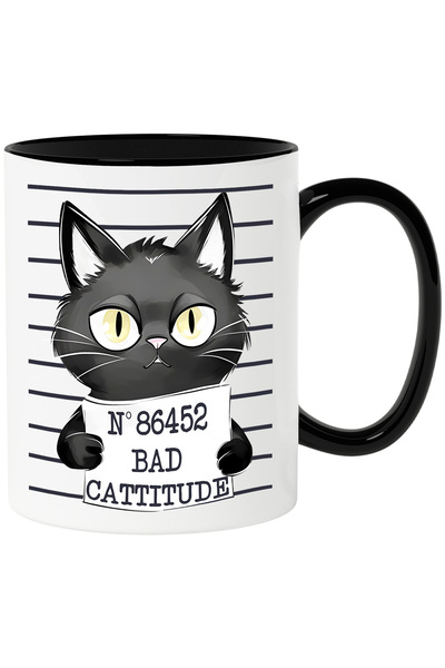 StoryGift Romania Cana cu pisica neagra la puscarie cu mesajul "NO 86452 - Ba...