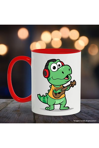 StoryGift Romania Dinosaur Mug, Headphones, T-Shirt, Guitar, Music, Musical Instrument, Multicolor, With