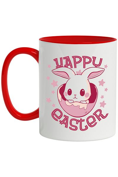 StoryGift Romania Cana Cu Mesaj In Engleza Happy Easter, Iepure, Paste, Stele, Multicolor 330 ml, , Cu Maner Rosu