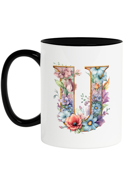 StoryGift Romania Cana cu litera "U", ilustratie, pentru copii, scoala, elev, abecedar, alfabet, f, Cu Maner Negru