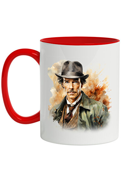 StoryGift Romania Cana Cu Sherlock Holmes, Serial TV Britanic, Personaj, Multicolor 330 ml, Cerami, Cu Maner Rosu