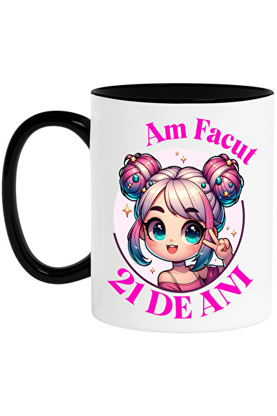 StoryGift Romania Cana cu fata Stil Anime Cu Par Roz Text Am facut 21 De Ani ...