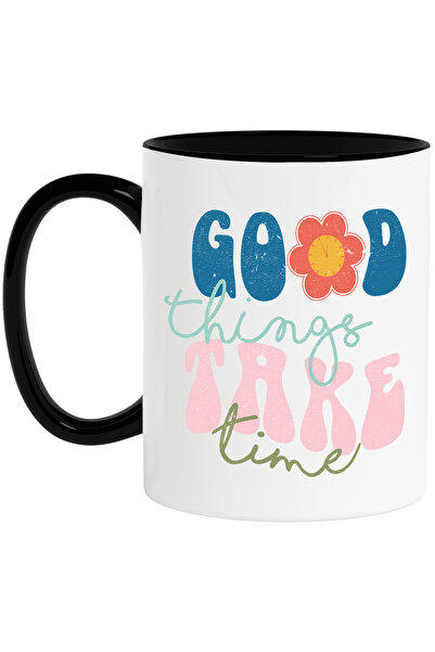 StoryGift Romania Cana cu mesajul "Good things take time", ilustratie, motivational, lucrurile bun, Cu Maner Negru